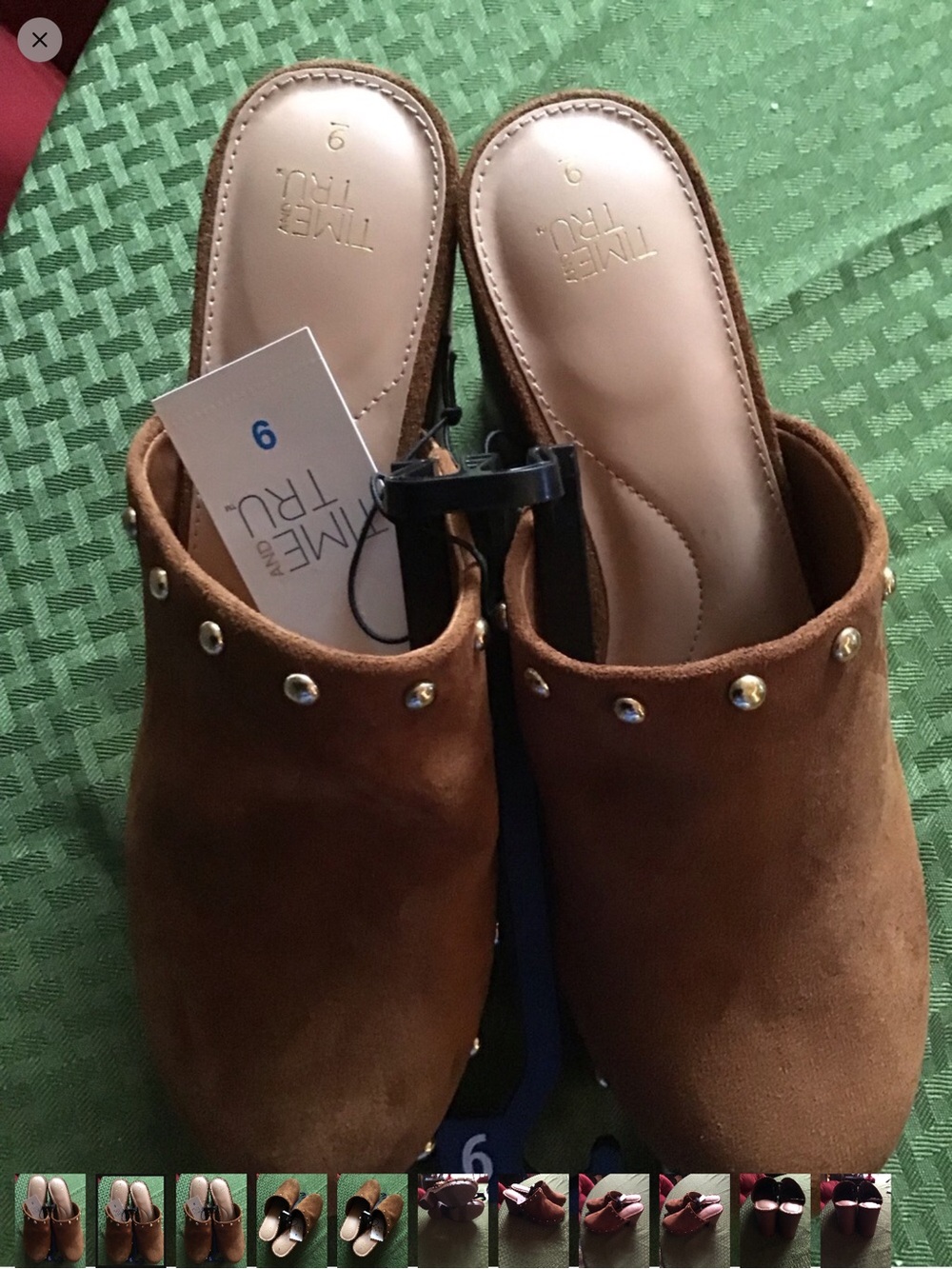 Women’s Brown Studded Suede Mule Slides - Picture 2 of 11